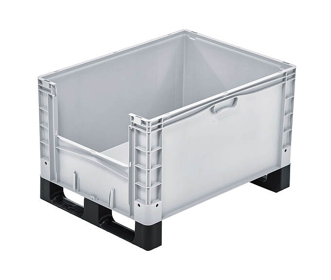 Plastový kontejner na kolečkách, ližinách a nožičkách 800 x 600 x 520 mm - Plastový kontejner s kontrolním okénkem na ližinách - řada basicline plus
