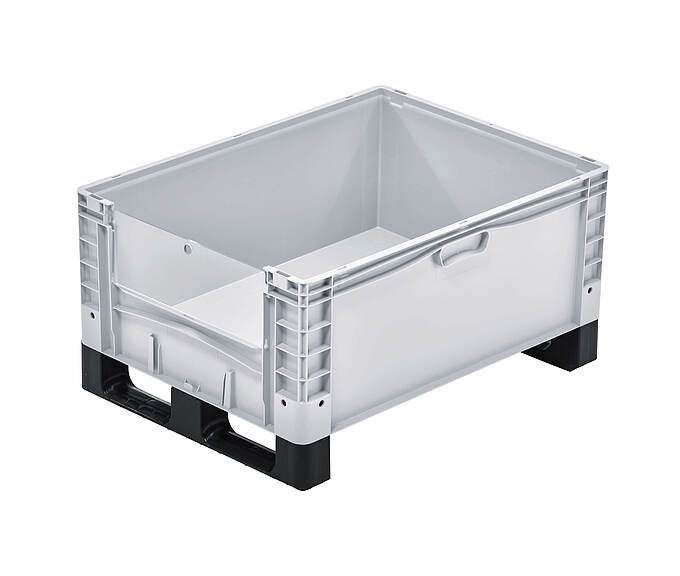 Plastový kontejner na kolečkách, ližinách a nožičkách 800 x 600 x 420 mm - Plastový kontejner s výklopným víkem na ližinách - řada basicline plus