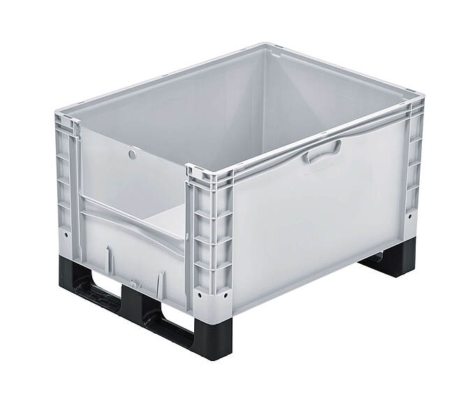 Plastový kontejner na kolečkách, ližinách a nožičkách 800 x 600 x 520 mm - Plastový kontejner s výklopným víkem na ližinách - řada basicline plus