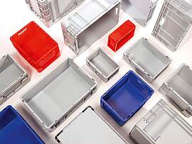 Boxy a kontejnery pro automatické skladování v různých barvách - vstupní grafika