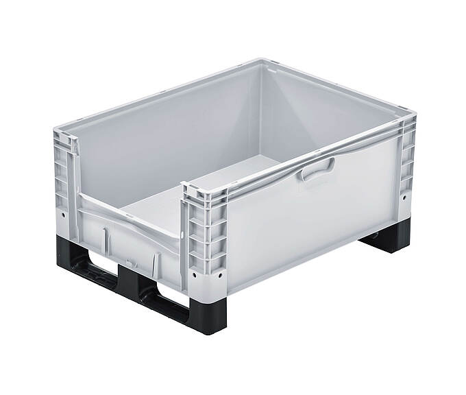Plastový kontejner na kolečkách, ližinách a nožičkách 800 x 600 x 420 mm - Plastový kontejner s kontrolním okénkem na ližinách - řada basicline plus
